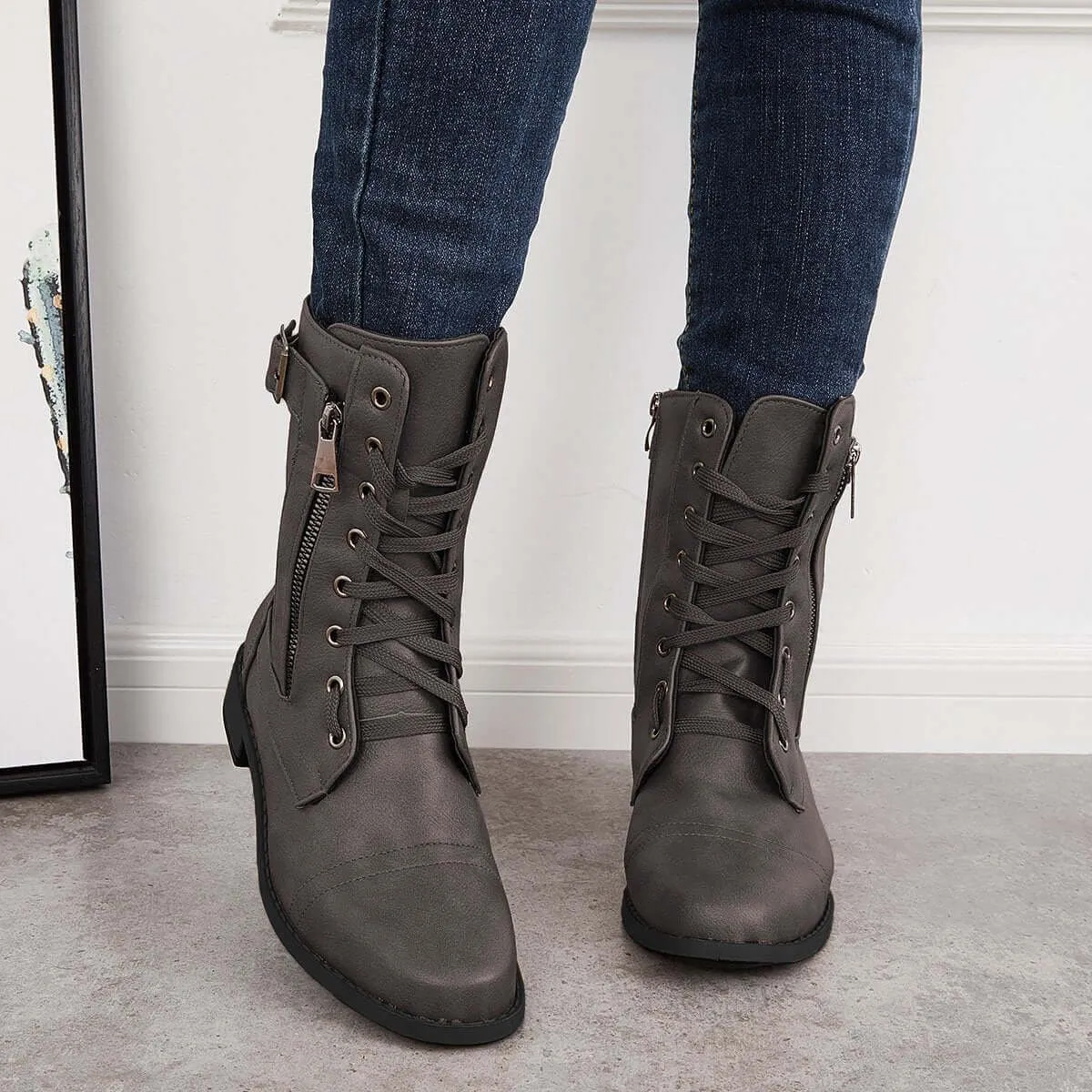 Mid Calf Western Boots Block Low Heel Riding Boots sold by Tinstree product image thumbnail 2