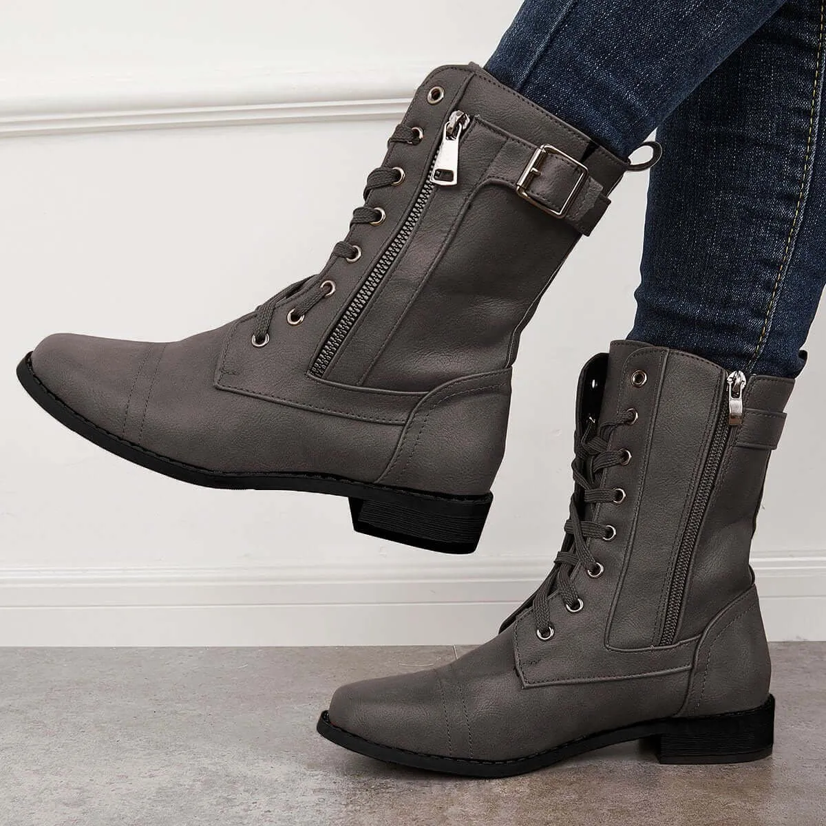 Mid Calf Western Boots Block Low Heel Riding Boots sold by Tinstree product image thumbnail 4