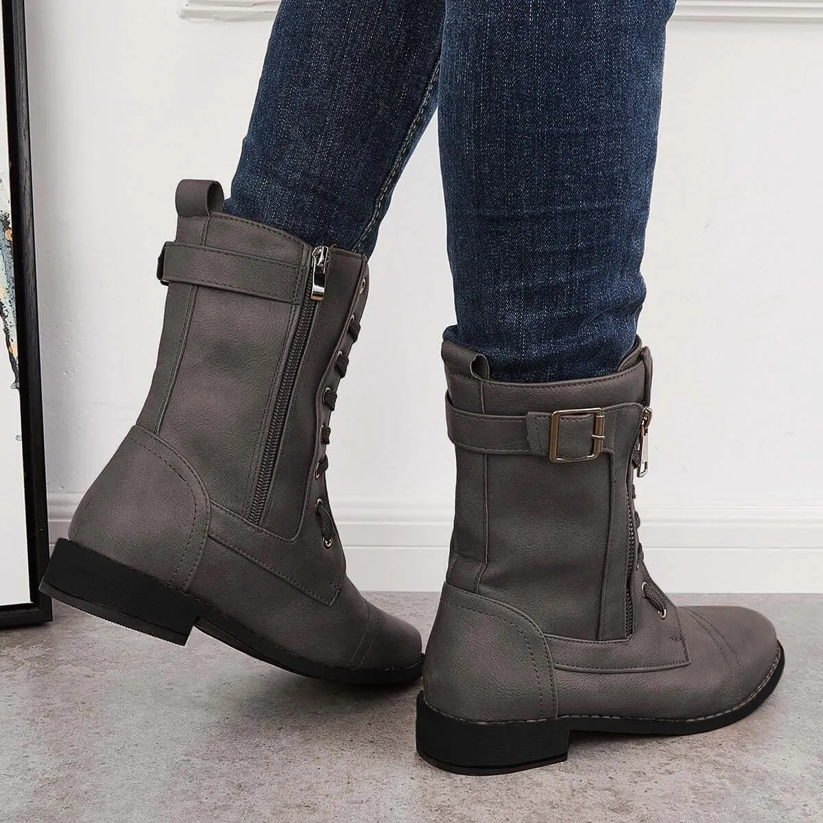 Mid Calf Western Boots Block Low Heel Riding Boots sold by Tinstree product image thumbnail 3