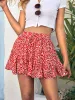 Womens Floral Mini Skirts Summer Flowy Ruffle High Waisted Built In Shorts Drawstring Skirt sold by Tinstree