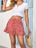 Womens Floral Mini Skirts Summer Flowy Ruffle High Waisted Built In Shorts Drawstring Skirt sold by Tinstree