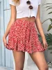 Womens Floral Mini Skirts Summer Flowy Ruffle High Waisted Built In Shorts Drawstring Skirt sold by Tinstree