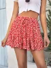 Womens Floral Mini Skirts Summer Flowy Ruffle High Waisted Built In Shorts Drawstring Skirt sold by Tinstree