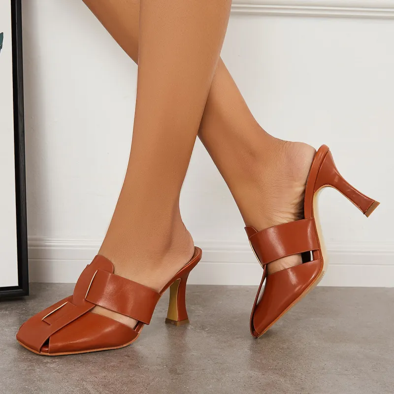 Closed Toe High Heel Slide Sandals Slip on Heeled Mules sold by Tinstree