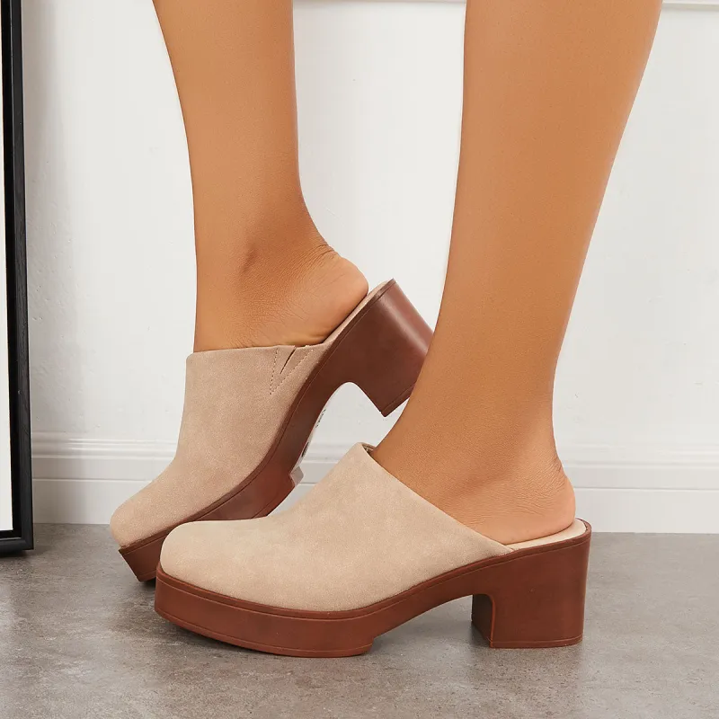 Closed Toe Mules Boots Slip on Chunky Heeled Slide Boots sold by Tinstree