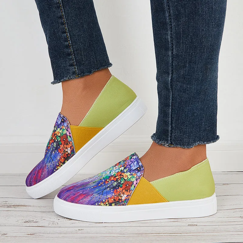 Floral Printed Canvas Loafers Slip on Flatform Walking Shoes sold by Tinstree