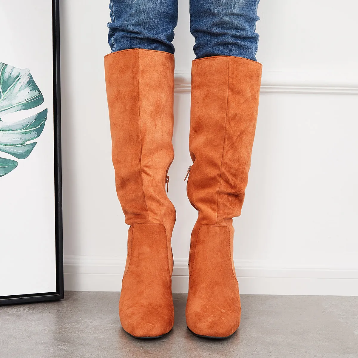 Square Toe Knee High Boots Suede Chunky Block Heel Riding Boots sold by Tinstree product image thumbnail 5