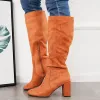 Square Toe Knee High Boots Suede Chunky Block Heel Riding Boots sold by Tinstree