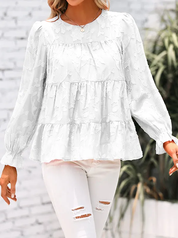Women's Chiffon Loose Lace Puff Sleeve Long Flowy Ruffle Crewneck Blouses sold by Tinstree product image thumbnail 5