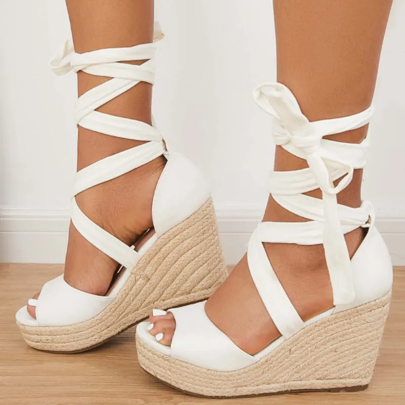 Summer Lace Up Espadrille Heel Platform Wedge Sandals sold by Tinstree