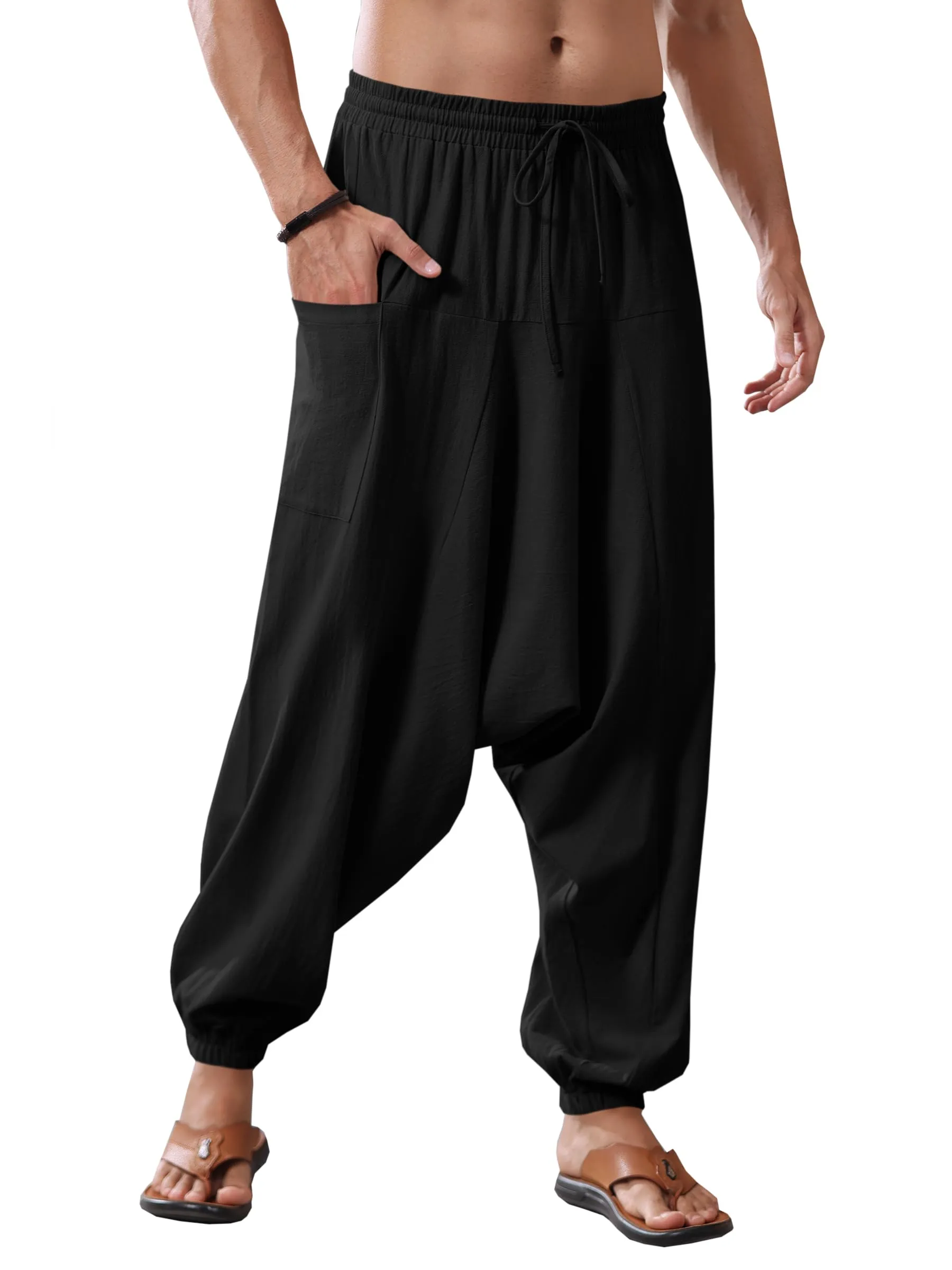 Runcati Men's Cotton Harem Pants Baggy Hippie Casual Linen Yoga Pants Beach Low Crotch Trouser sold by Tinstree product image thumbnail 5