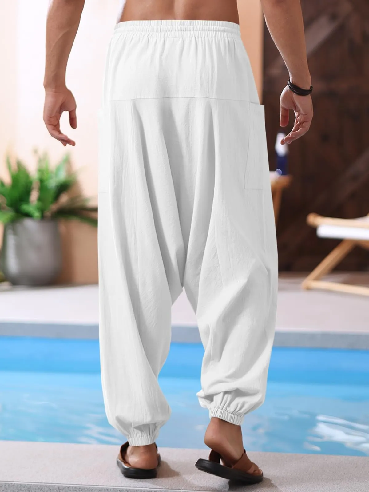 Runcati Men's Cotton Harem Pants Baggy Hippie Casual Linen Yoga Pants Beach Low Crotch Trouser sold by Tinstree product image thumbnail 3