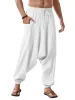 Runcati Men's Cotton Harem Pants Baggy Hippie Casual Linen Yoga Pants Beach Low Crotch Trouser sold by Tinstree