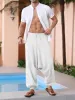 Runcati Men's Cotton Harem Pants Baggy Hippie Casual Linen Yoga Pants Beach Low Crotch Trouser sold by Tinstree