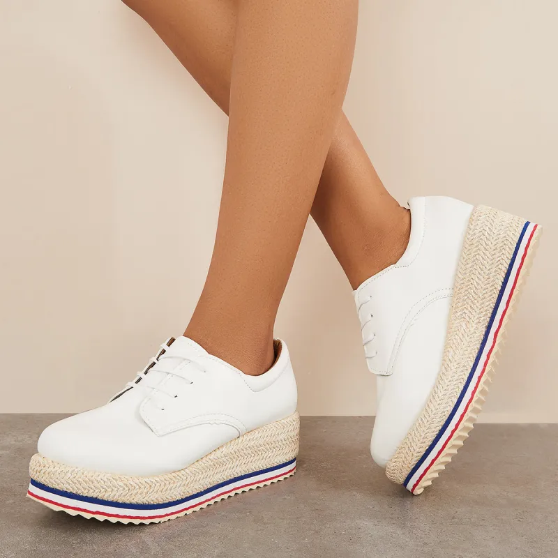 Lace Up Platform Espadrille Wedge Loafers Walking Shoes sold by Tinstree