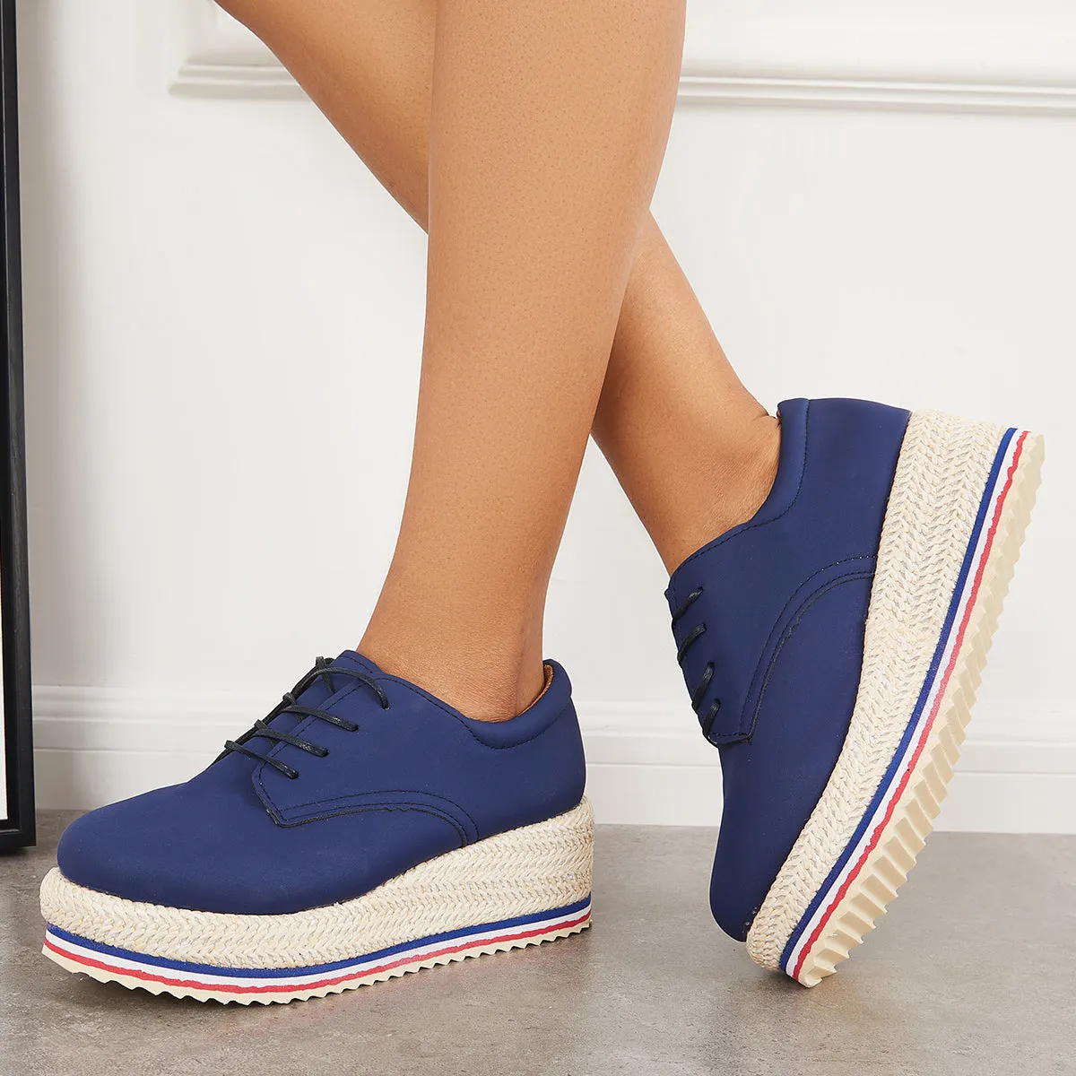 Lace Up Platform Espadrille Wedge Loafers Walking Shoes sold by Tinstree product image thumbnail 5