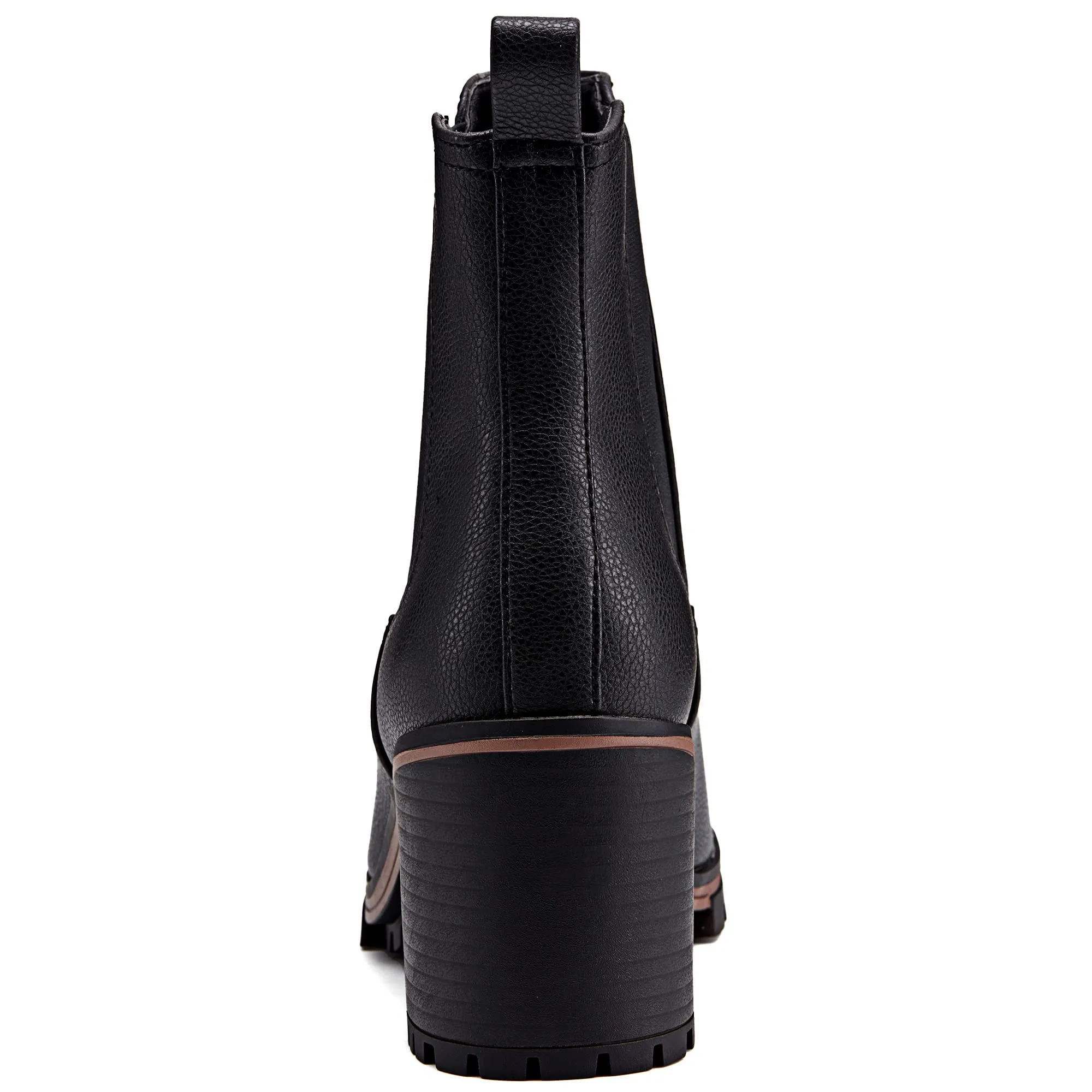 LAICIGO Womens Chelsea Ankle Boots Slip on Chunky Block Mid Heel Leather Pointed Toe Lug Sole Elastic Panel Winter Western Combat Booties sold by Tinstree product image thumbnail 5