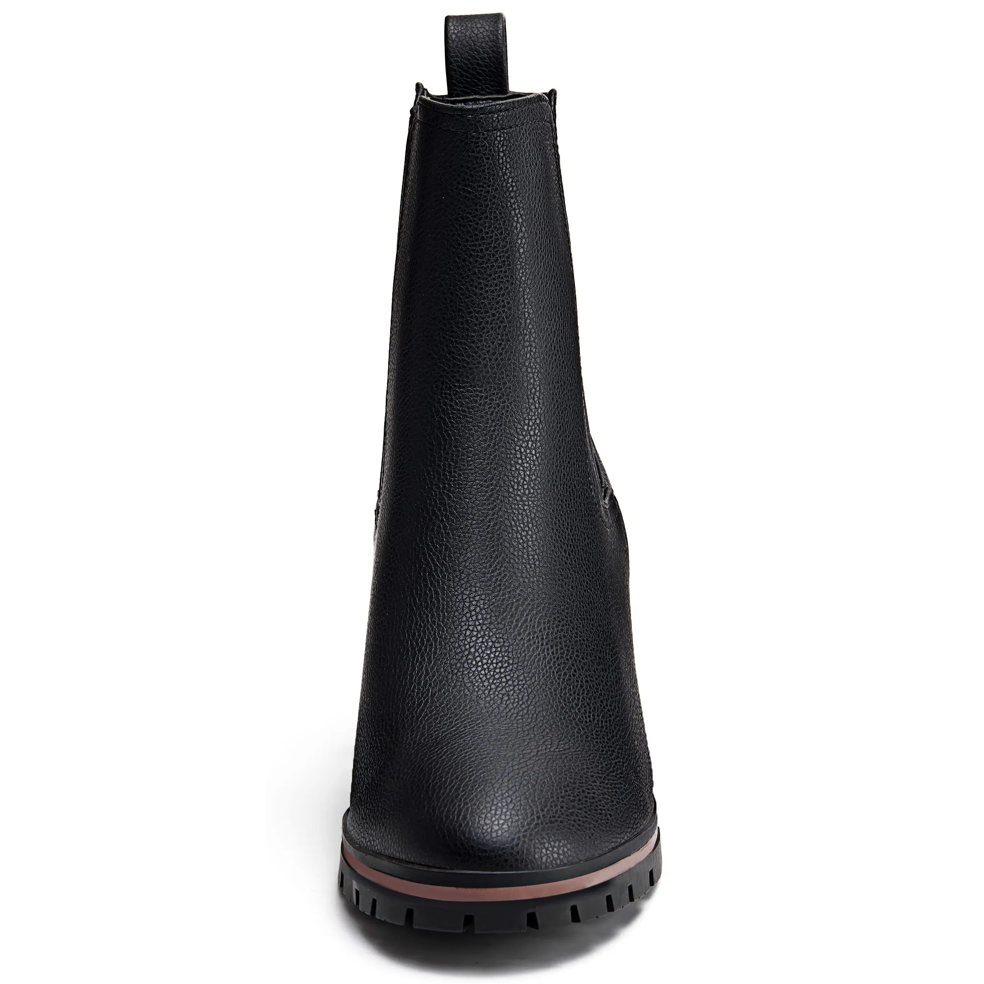 LAICIGO Womens Chelsea Ankle Boots Slip on Chunky Block Mid Heel Leather Pointed Toe Lug Sole Elastic Panel Winter Western Combat Booties sold by Tinstree product image thumbnail 4