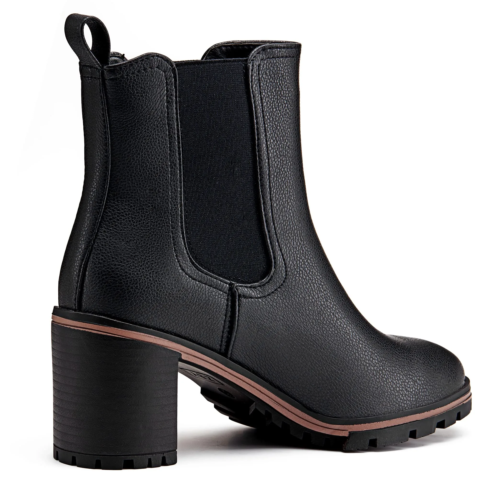 LAICIGO Womens Chelsea Ankle Boots Slip on Chunky Block Mid Heel Leather Pointed Toe Lug Sole Elastic Panel Winter Western Combat Booties sold by Tinstree product image thumbnail 2