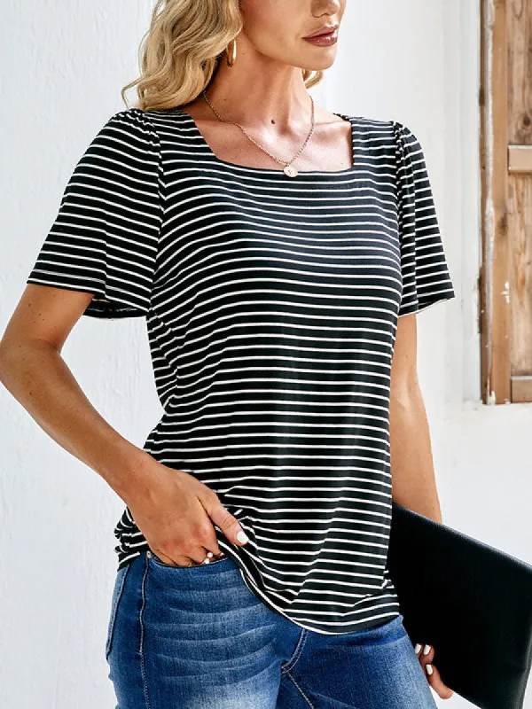 Women Square Neck Puff Short Sleeve Tunic Top Basic Blouse Loose Fit T-Shirts sold by Tinstree