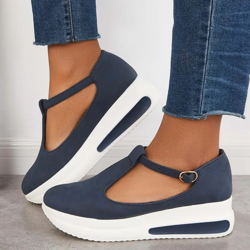 Cutout T-Strap Platform Rocker Shoes Buckle Straps Walking Shoes sold by Tinstree