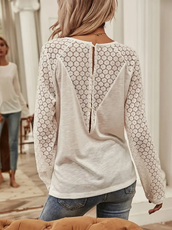 Women Lace Long Sleeve Crewneck Pullover Sweatshirts Loose Fit Tunic Tops sold by Tinstree product image thumbnail 2