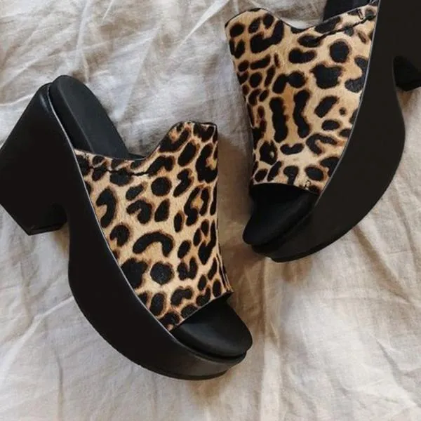 Peep Toe Chunky Platform Heeled Dress Mules Slip on Sandals sold by Tinstree