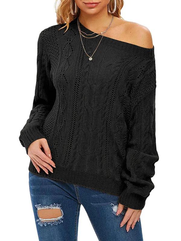 Women Crochet Hollow Out Crewneck Long Sleeve Knit Sweaters Pullover Jumper Tops sold by Tinstree product image thumbnail 3