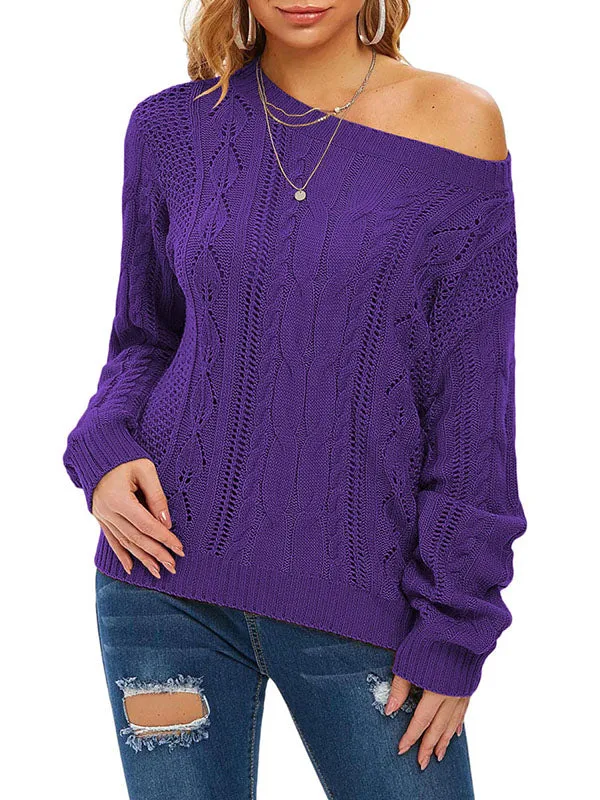 Women Crochet Hollow Out Crewneck Long Sleeve Knit Sweaters Pullover Jumper Tops sold by Tinstree product image thumbnail 2