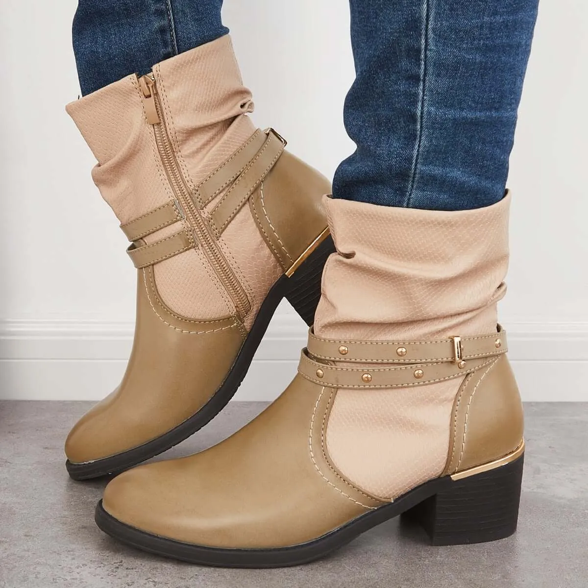 Retro Western Ankle Boots Chunky Low Heel Cowboy Booties sold by Tinstree product image thumbnail 5