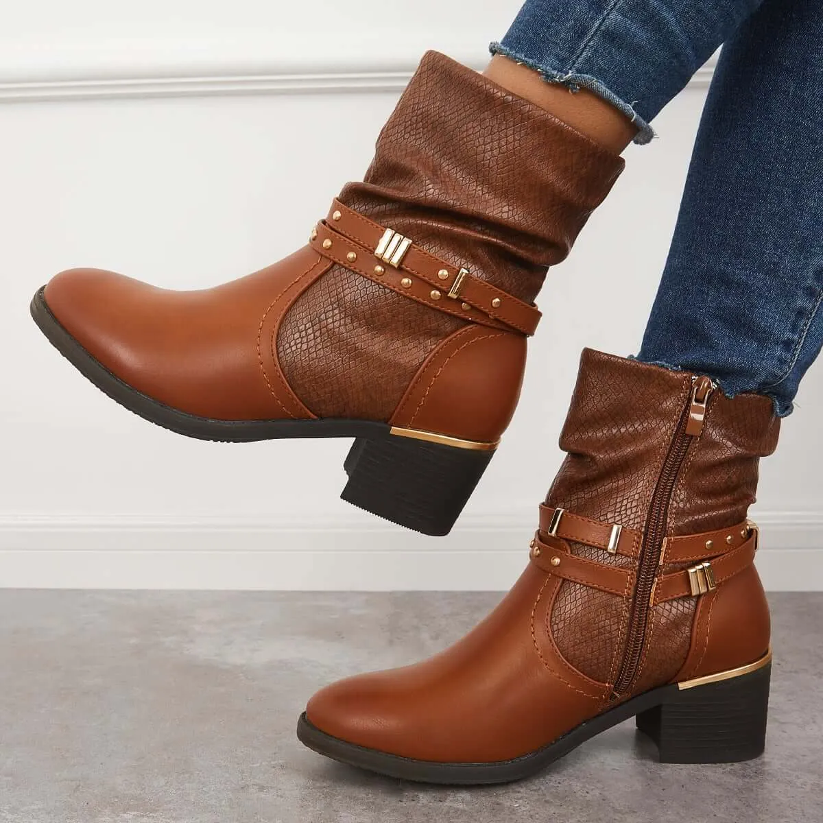 Retro Western Ankle Boots Chunky Low Heel Cowboy Booties sold by Tinstree product image thumbnail 3