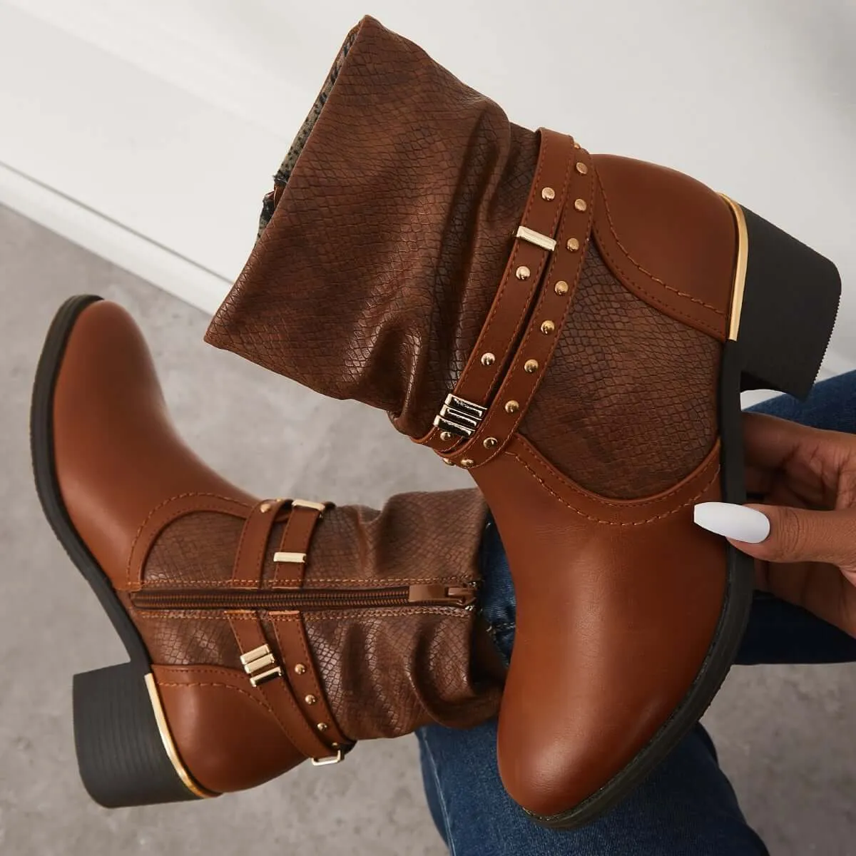 Retro Western Ankle Boots Chunky Low Heel Cowboy Booties sold by Tinstree product image thumbnail 4