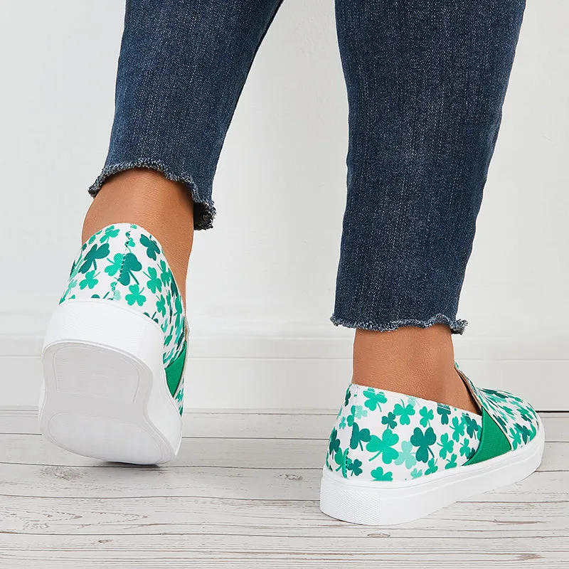 Green Floral Canvas Loafers Slip on Flatform Walking Shoes sold by Tinstree product image thumbnail 5