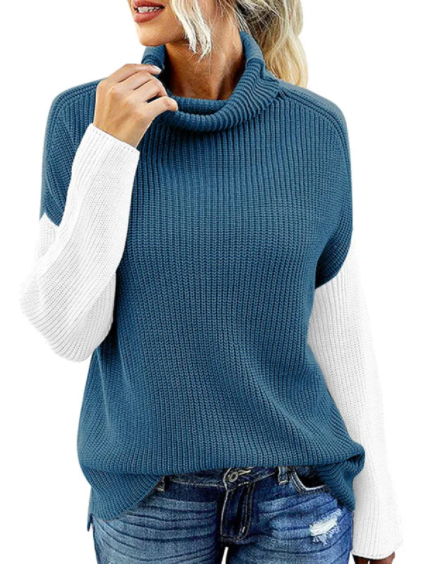 Women Turtleneck Pullover Splicing Long Sleeve Knitwear Sweaters sold by Tinstree