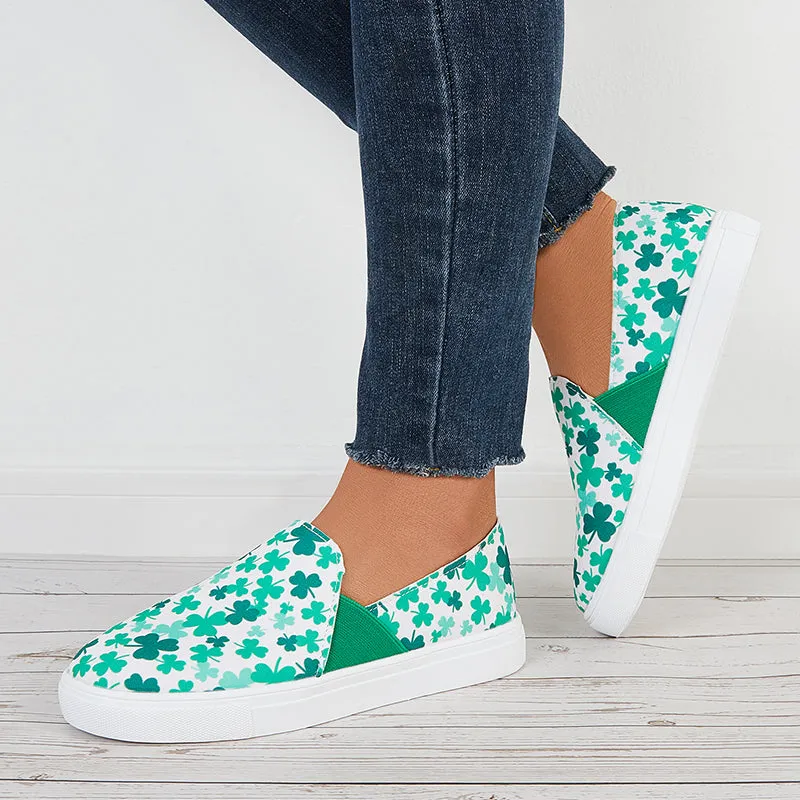 Green Floral Canvas Loafers Slip on Flatform Walking Shoes sold by Tinstree product image thumbnail 2