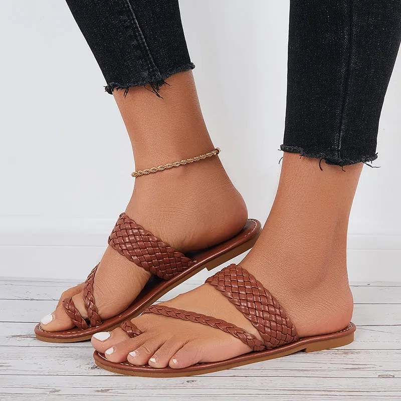 Braided Flat Sandals Wide Toe Loop Slide Beach Slippers sold by Tinstree