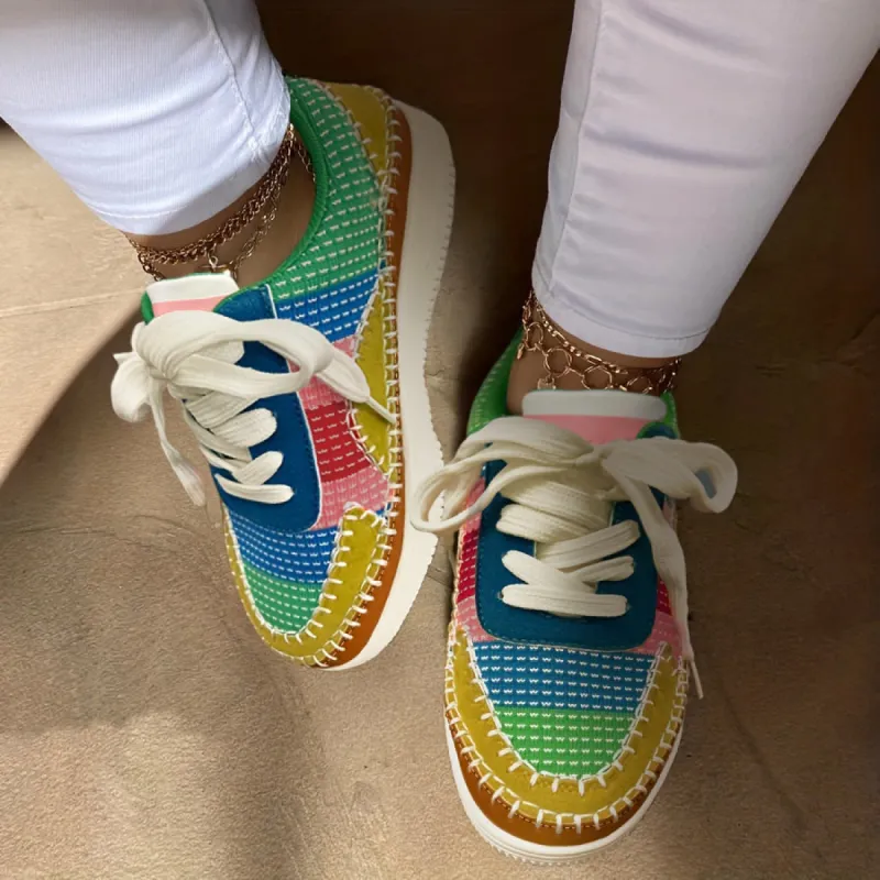 Multicolor Lace Up Sneakers Low Top Sports Shoes sold by Tinstree