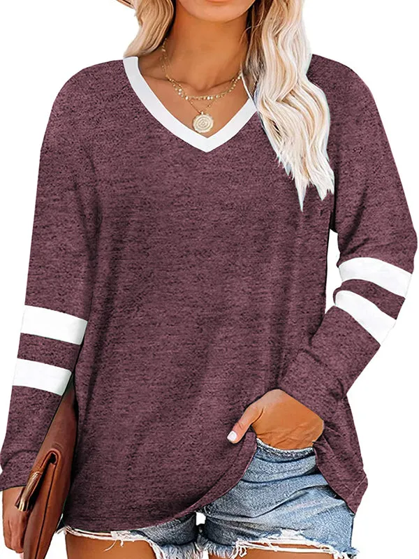 Women Plus Size Tunic Tops Casual V Neck Long Striped Sleeve T-Shirt sold by Tinstree product image thumbnail 3