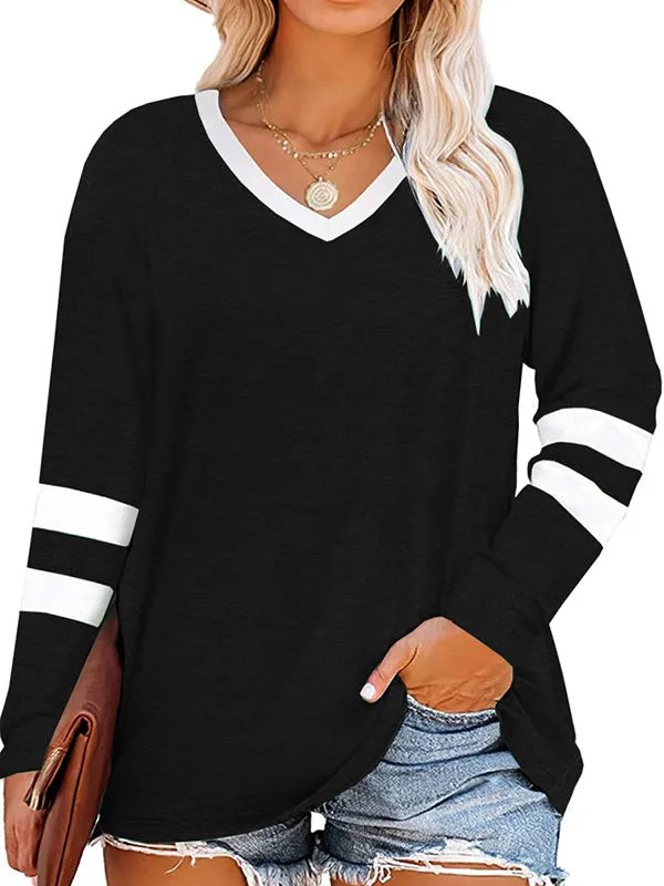 Women Plus Size Tunic Tops Casual V Neck Long Striped Sleeve T-Shirt sold by Tinstree product image thumbnail 5