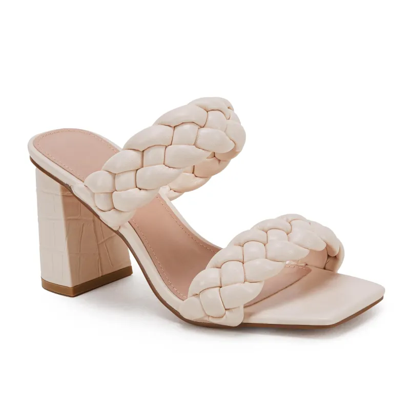 Syktkmx Womens' Braided Heeled Sandals Backless Square Open Toe Block Slide sold by Tinstree
