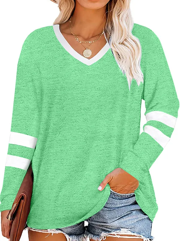 Women Plus Size Tunic Tops Casual V Neck Long Striped Sleeve T-Shirt sold by Tinstree