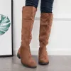 Round Toe Knee High Stretchy Tall Boots Block Low Heel Riding Boots sold by Tinstree