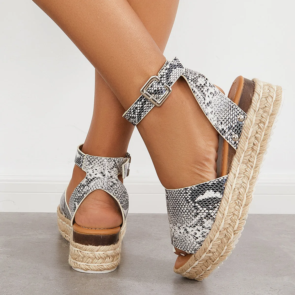 Peep Toe Espadrille Platform Wedges Ankle Strap Sandals sold by Tinstree product image thumbnail 4
