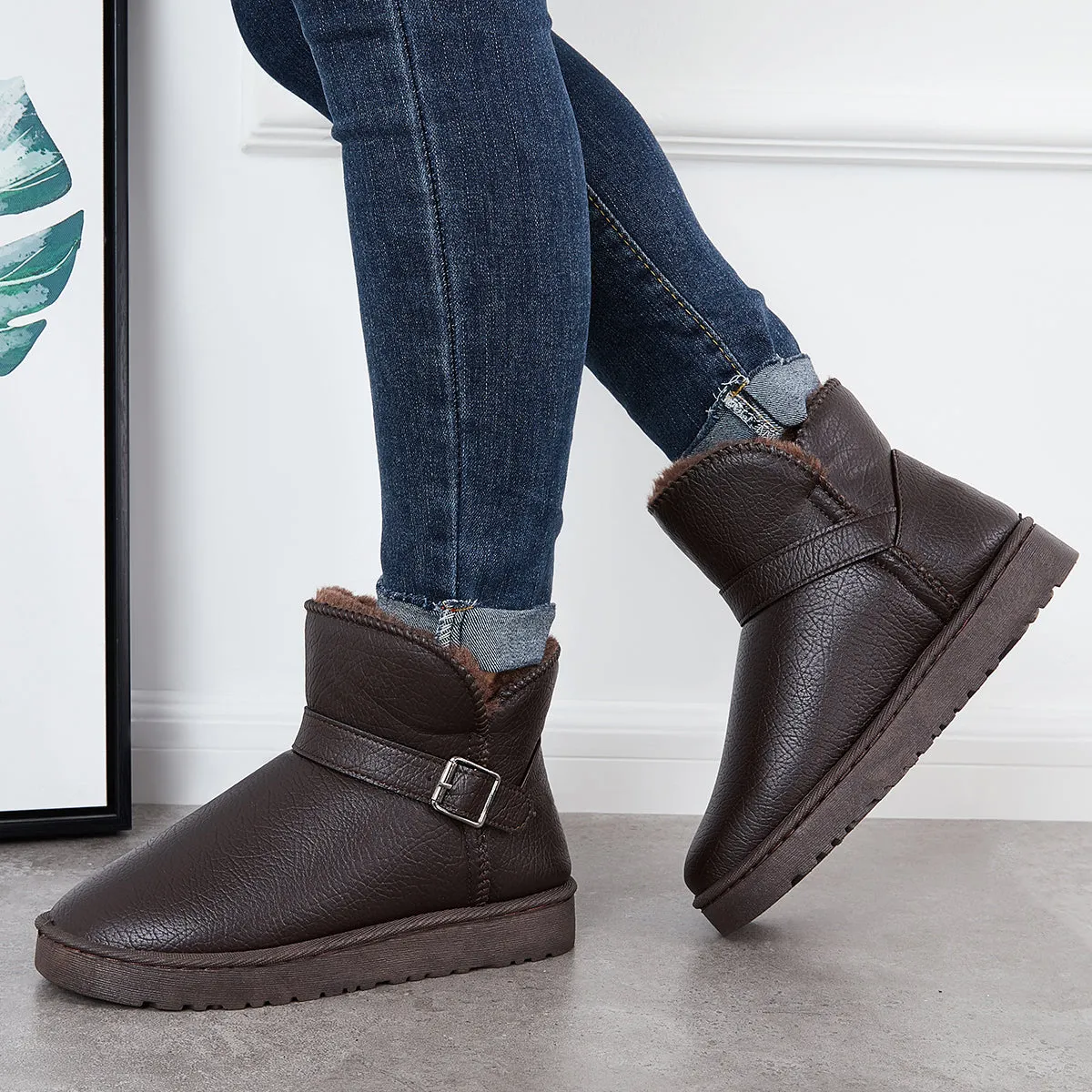 Warm Fur Lining Winter Booties Furry Waterproof Ankle Snow Boots sold by Tinstree