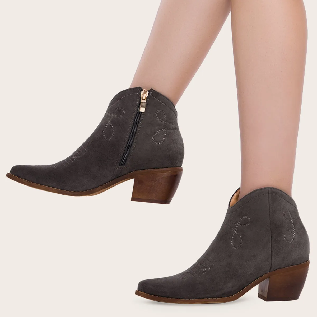 Pointed Toe Western Cowgirl Boots Chunky Heel Ankle Booties sold by Tinstree product image thumbnail 3