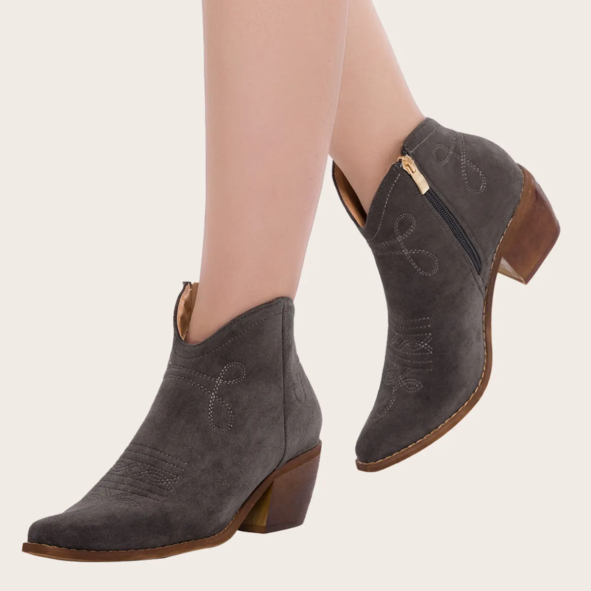 Pointed Toe Western Cowgirl Boots Chunky Heel Ankle Booties sold by Tinstree product image thumbnail 5