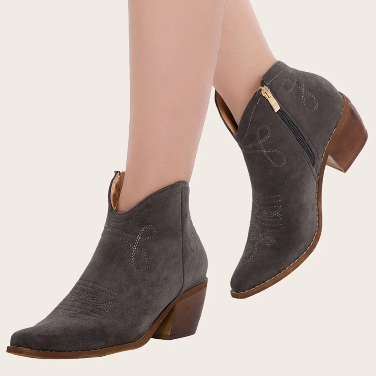 Pointed Toe Western Cowgirl Boots Chunky Heel Ankle Booties sold by Tinstree product image thumbnail 2