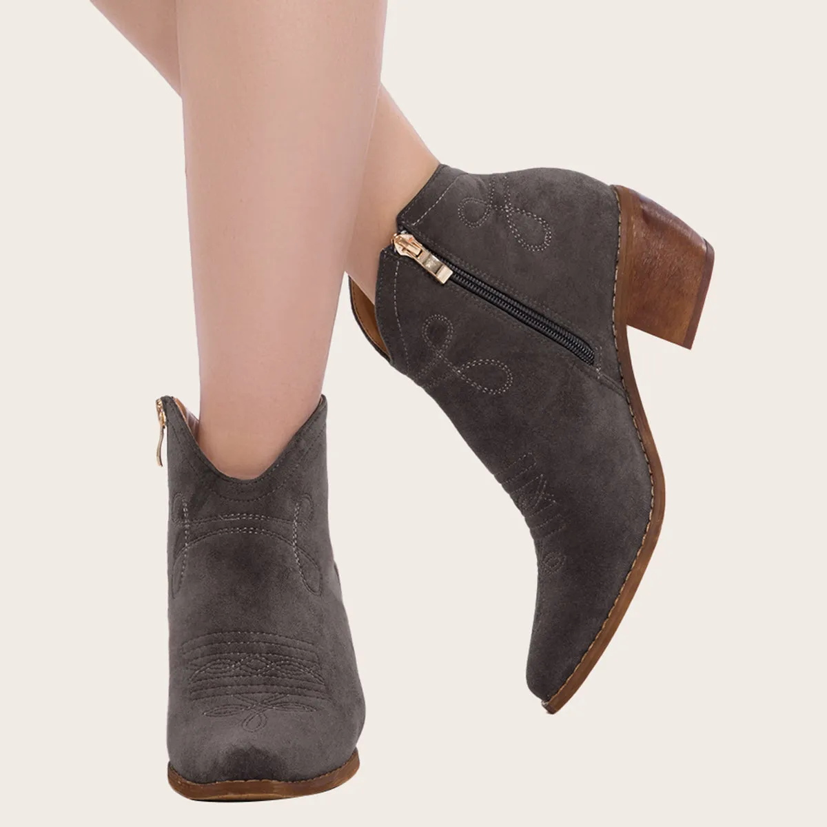 Pointed Toe Western Cowgirl Boots Chunky Heel Ankle Booties sold by Tinstree product image thumbnail 4