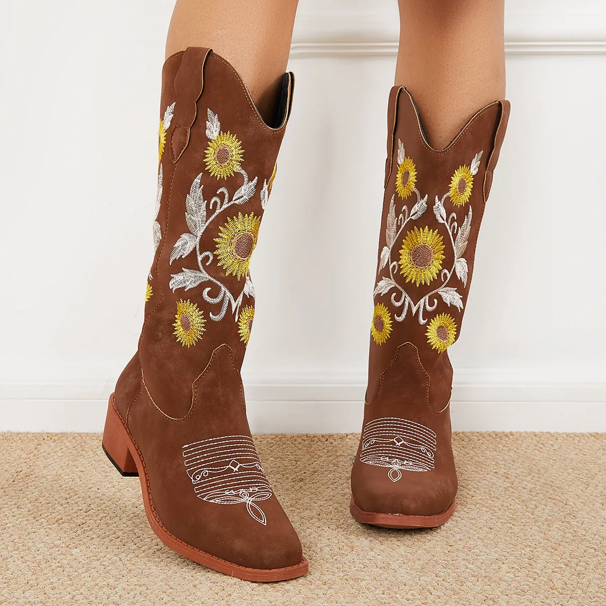 Retro Embroidered Western Cowboy Boots Chunky Heel Riding Boots sold by Tinstree product image thumbnail 2