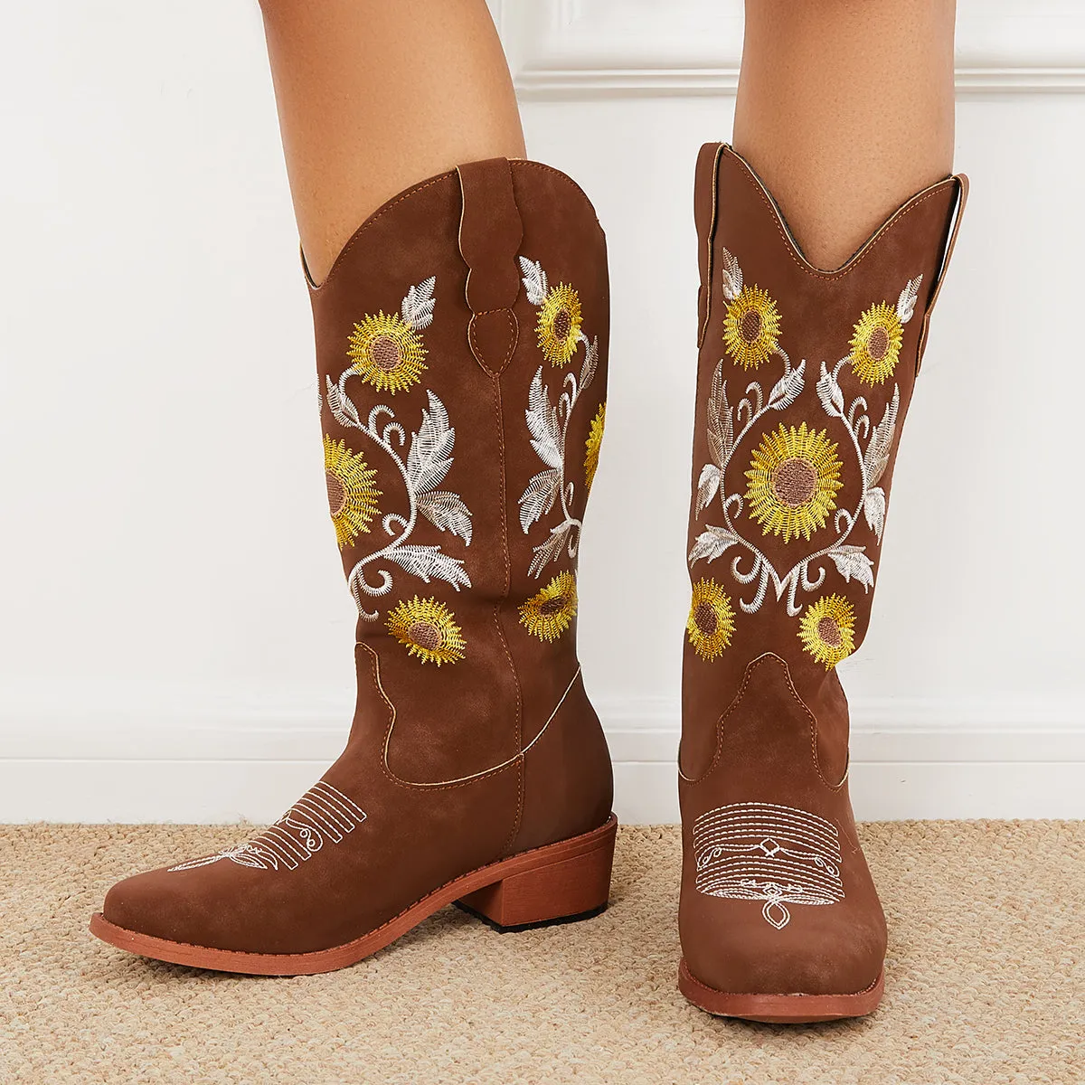 Retro Embroidered Western Cowboy Boots Chunky Heel Riding Boots sold by Tinstree product image thumbnail 5